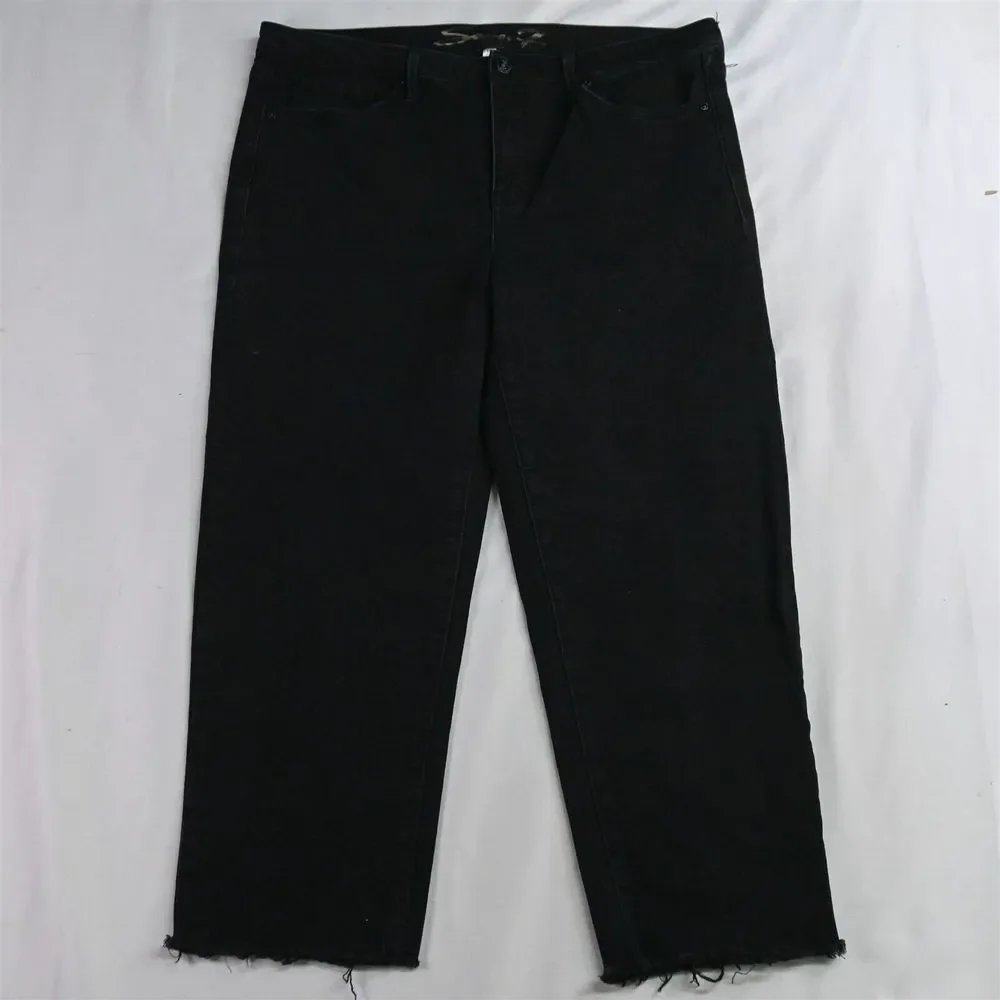 Seven7 14 Tower Straight Crop Raw Hem Black Stretch Denim Womens Jeans